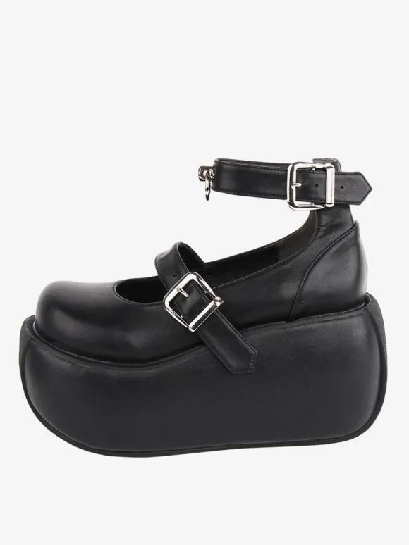 Chaussures Lolita Gothiques Oeillets Noirs Cuir PU Talon Compensé Chaussures Lolita