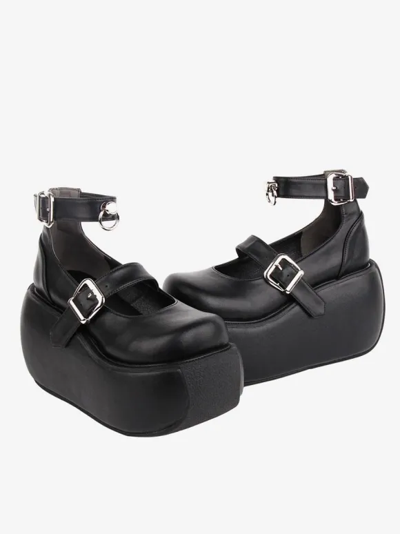 Chaussures Lolita Gothiques Oeillets Noirs Cuir PU Talon Compensé Chaussures Lolita