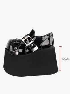 Chaussures Lolita gothiques 艗illets noirs Escarpins Lolita à talons compensés en cuir PU