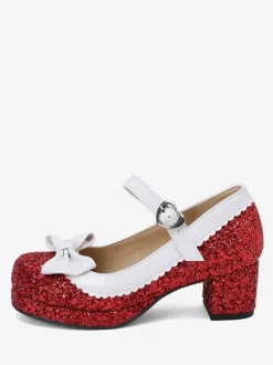 Chaussures Lolita Mignonne Paillettes Bout rond Chaussures Lolita en cuir PU
