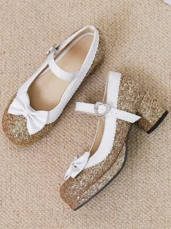 Chaussures Lolita Mignonne Paillettes Bout rond Chaussures Lolita en cuir PU