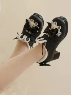 Chaussures Lolita Sweet Lolita Escarpins Lolita en cuir PU à bout rond avec n艙uds roses