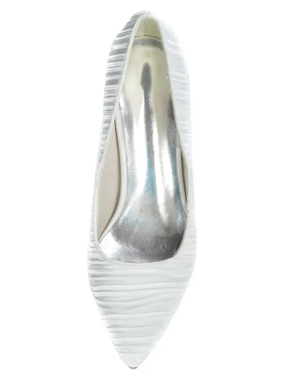 Chaussures mariage blanches en satin chaussures femme bout pointu à talon aiguille