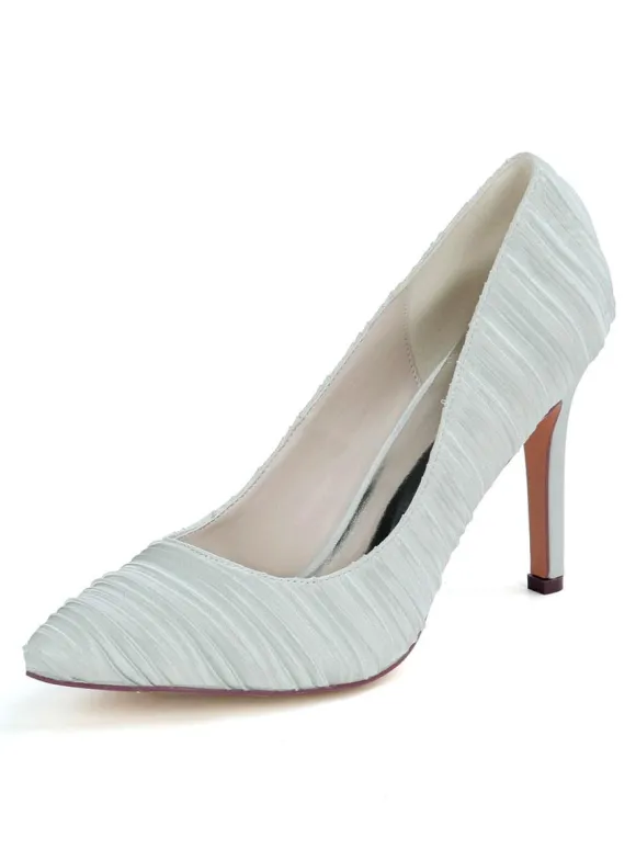 Chaussures mariage blanches en satin chaussures femme bout pointu à talon aiguille