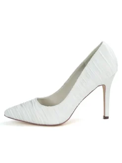 Chaussures mariage blanches en satin chaussures femme bout pointu à talon aiguille