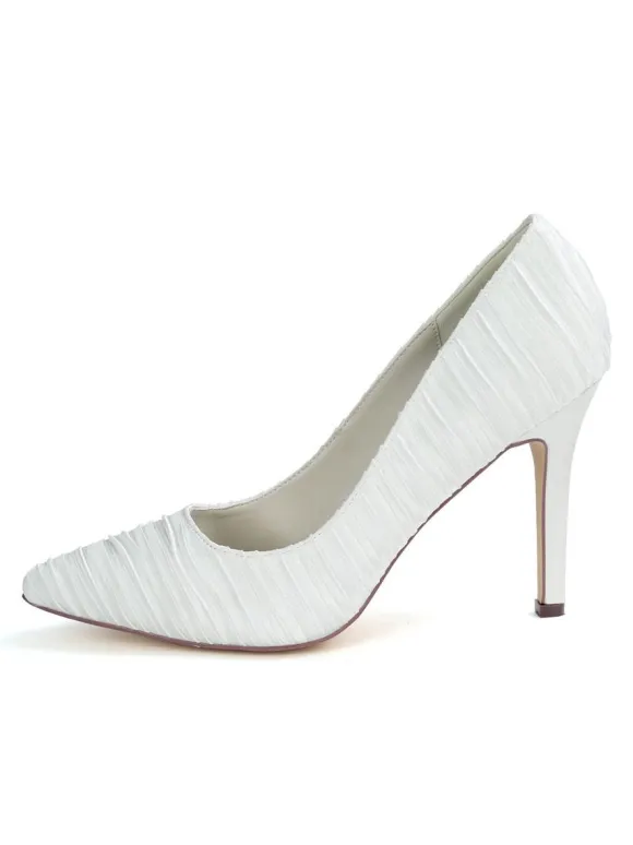 Chaussures mariage blanches en satin chaussures femme bout pointu à talon aiguille