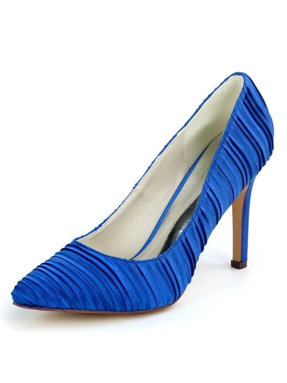 Chaussures mariage blanches en satin chaussures femme bout pointu à talon aiguille