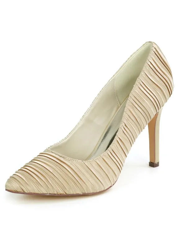 Chaussures mariage blanches en satin chaussures femme bout pointu à talon aiguille