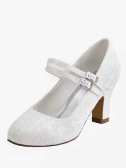 Chaussures mariée ivoire en PU décorées dentelles talon carré