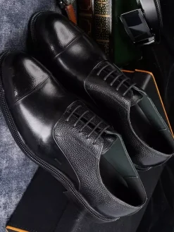 Chaussures Oxford à bout rond pour homme en cuir véritable à bout droit et formelles
