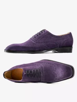 Chaussures Oxford en daim pour hommes bout rond lacets style brogue.