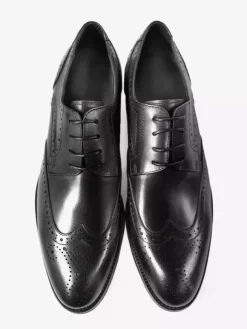 Chaussures Oxford noires en cuir de vachette à bout rond et lacets pour hommes