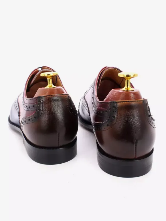 Chaussures richelieu à lacets pour homme en cuir véritable à blocs de couleurs
