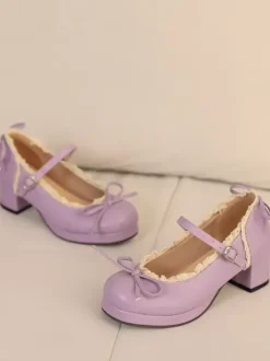 Chaussures Sweet Lolita Mary Jane à n艙uds jaunes en cuir PU et talon compensé