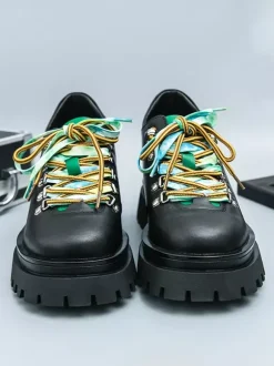 Chaussures décontractées pour hommes semelles compensées antidérapantes et lacets colorés style streetwear