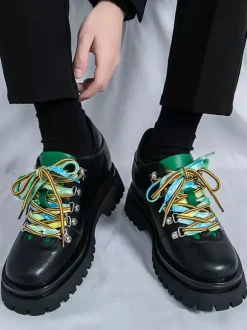 Chaussures décontractées pour hommes semelles compensées antidérapantes et lacets colorés style streetwear