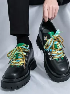 Chaussures décontractées pour hommes semelles compensées antidérapantes et lacets colorés style streetwear