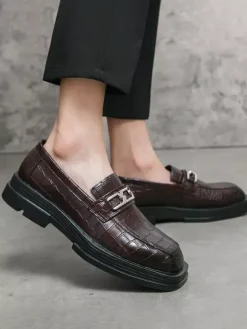 Chaussures de bal noires pour hommes bout rond motif pierre détails métalliques