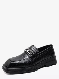 Chaussures de bal noires pour hommes bout rond motif pierre détails métalliques