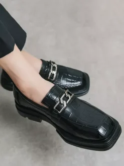 Chaussures de bal noires pour hommes bout rond motif pierre détails métalliques