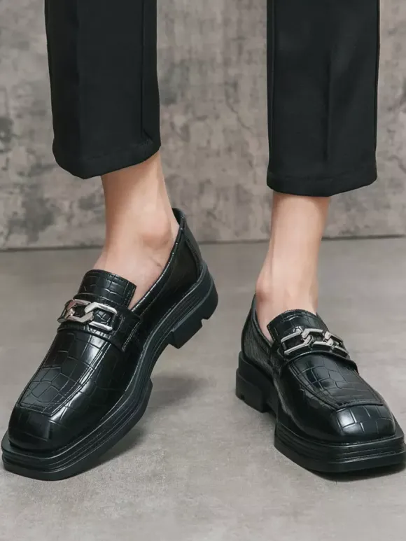 Chaussures de bal noires pour hommes bout rond motif pierre détails métalliques