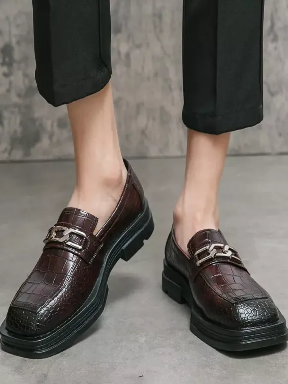 Chaussures de bal noires pour hommes bout rond motif pierre détails métalliques