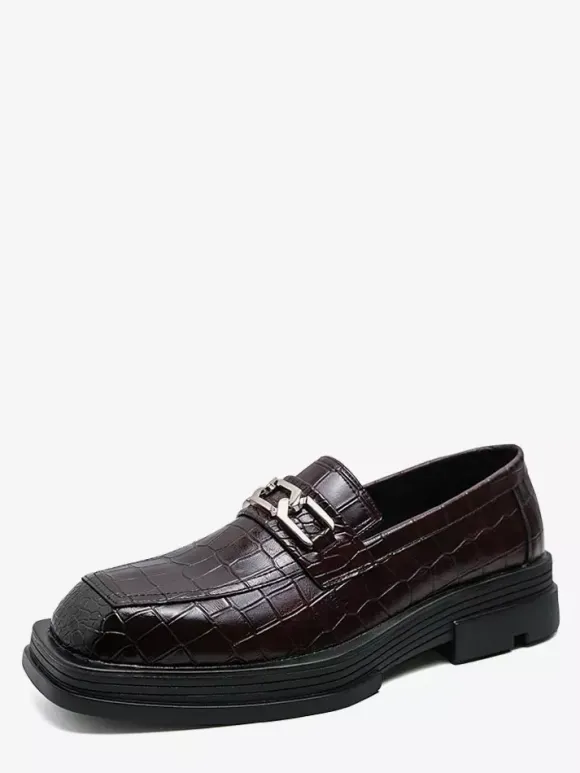 Chaussures de bal noires pour hommes bout rond motif pierre détails métalliques