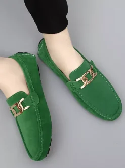 Chaussures de conduite pour hommes bout rond détails métalliques chaussures décontractées à enfiler