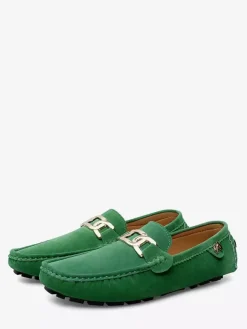 Chaussures de conduite pour hommes bout rond détails métalliques chaussures décontractées à enfiler