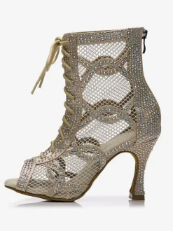 Chaussures de Danse Femme à Talons Hauts en Paillettes à Lacets Bicolores