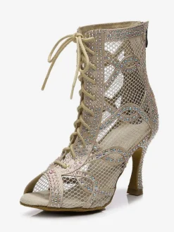 Chaussures de Danse Femme à Talons Hauts en Paillettes à Lacets Bicolores