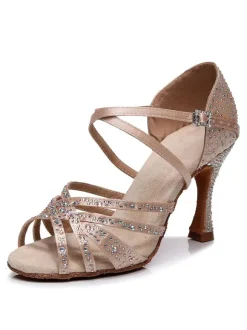 Chaussures de Danse Femme à Talons Hauts en Paillettes à Lacets Bicolores