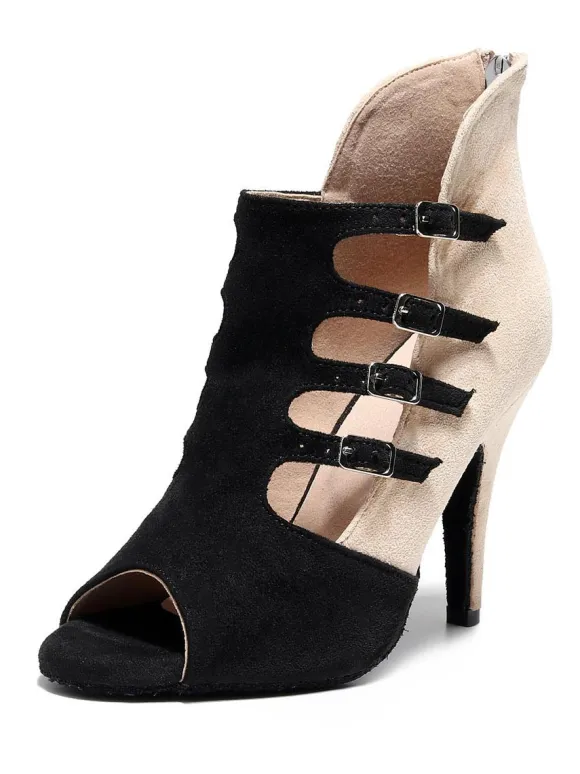 Chaussures de Danse Femme à Talons Hauts avec Bout Ouvert Bicolores