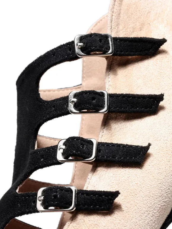 Chaussures de Danse Femme à Talons Hauts avec Bout Ouvert Bicolores