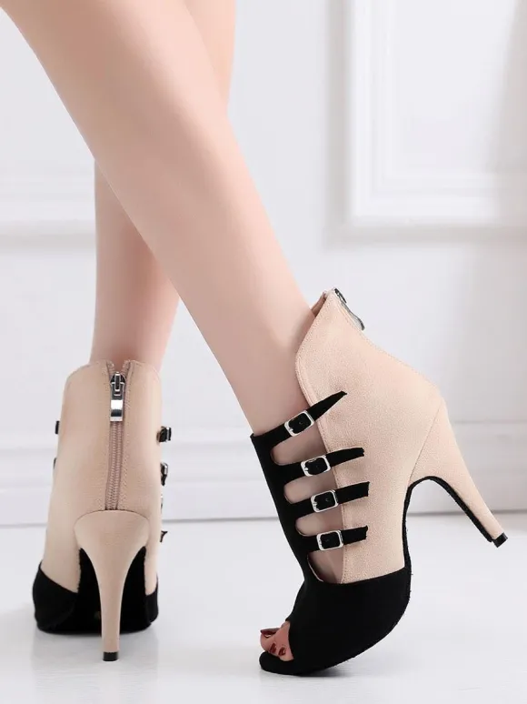 Chaussures de Danse Femme à Talons Hauts avec Bout Ouvert Bicolores