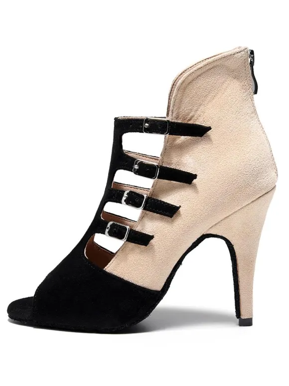 Chaussures de Danse Femme à Talons Hauts avec Bout Ouvert Bicolores