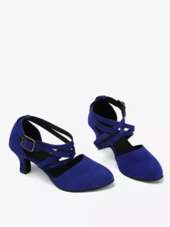 Chaussures De Danse Latine À Bride Croisée De Salon À Bout Rond Bleues