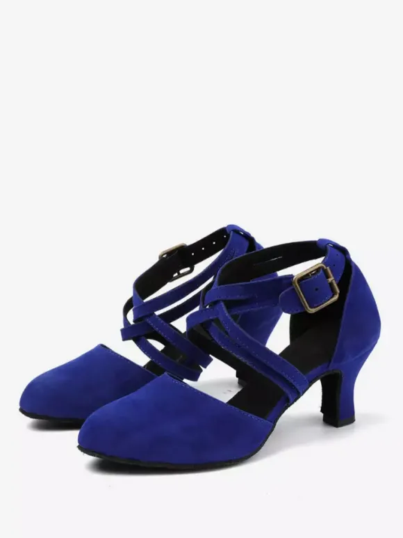 Chaussures De Danse Latine À Bride Croisée De Salon À Bout Rond Bleues