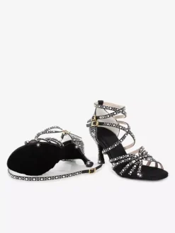 Chaussures de danse latine pour femmes bout ouvert perles talons hauts chaussures de bal de salon