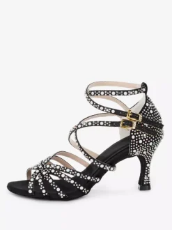 Chaussures de danse latine pour femmes bout ouvert perles talons hauts chaussures de bal de salon