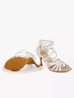 Chaussures de danse latine pour femmes bout ouvert perles talons hauts chaussures de bal de salon