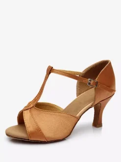 Chaussures de danse latine Satin talons Abricot Peep Toe Ballroom Chaussures de danse