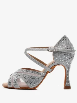 Chaussures de danse salsa et latine argent pailletes talon sur-mesure