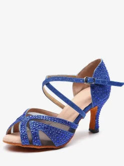 Chaussures de danse salsa et latine argent pailletes talon sur-mesure