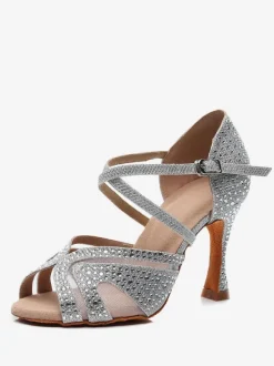 Chaussures de danse salsa et latine argent pailletes talon sur-mesure