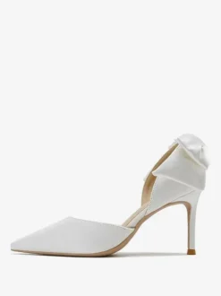 Chaussures de mariage blanches escarpins à talons hauts avec n艙ud et bout pointu