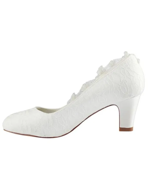 Chaussures de mariage en dentelle ivore à bout rond avec strass