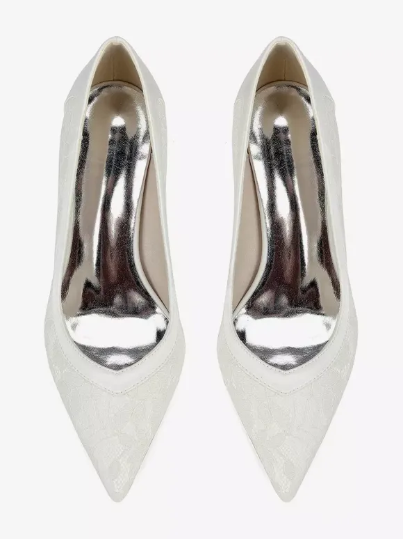 Chaussures de mariage en dentelle à bout pointu et talon épais pour invités de mariage