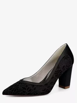 Chaussures de mariage en dentelle à bout pointu et talon épais pour invités de mariage