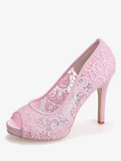 Chaussures de mariage en dentelle blanche Peep Toe Stiletto Heel Chaussures de mariée